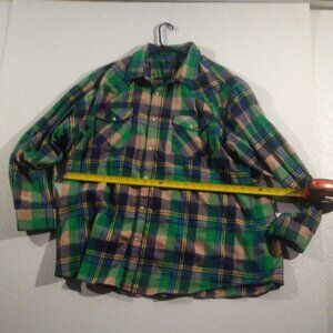 Men's Vintage 90's Pashartuk Long Sleeve Flannel Button Up, G/B/B/Y, Size 3XL